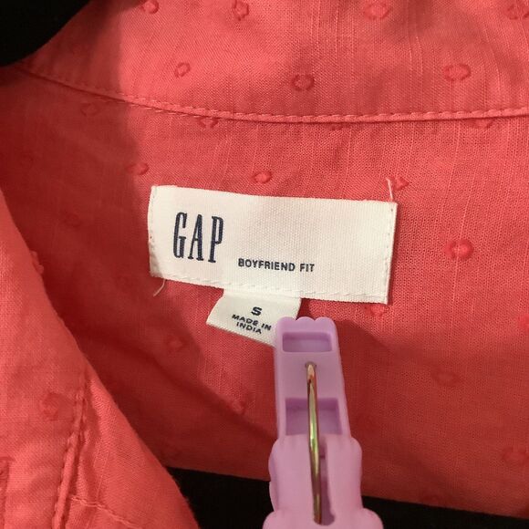 Gap Coral Polka Dot Lightweight Casual School Boyfriend Fit Button Down Shirt S - Picture 2 of 7